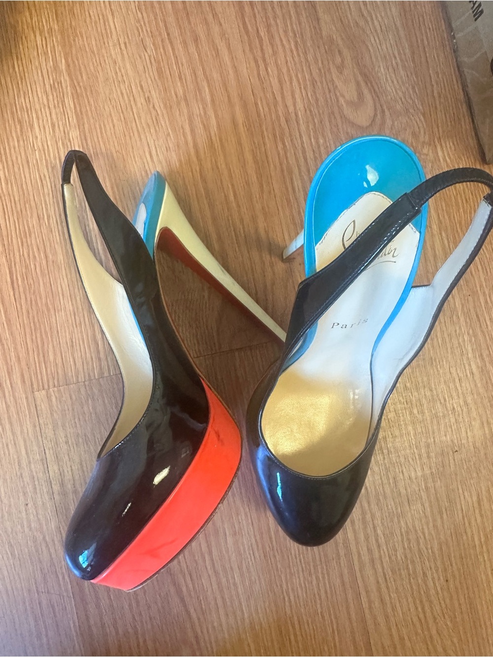 Black Patent Slingback Pumps with Colorful Platform by Louboutin